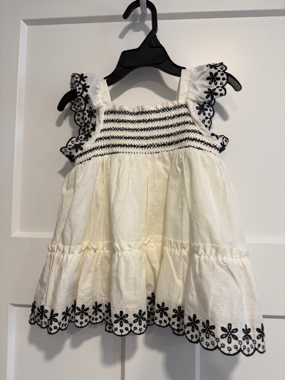 Adorable Max Studio kids  Cream and Black Embroidered Ruffle Tank Dress 18M